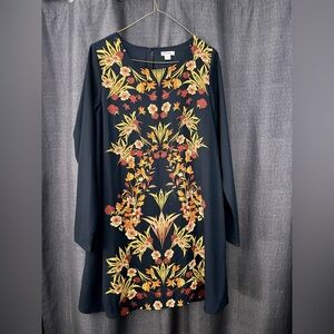 Xhilaration Navy Blue Floral Shift Dress Tunic  long sleeve, size Small EUC